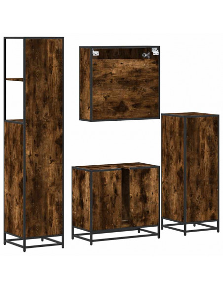 Set Mobili da Bagno 4 pz Rovere Fumo in Legno Multistrato