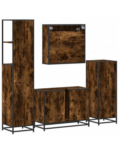 Set Mobili da Bagno 4 pz Rovere Fumo in Legno Multistrato