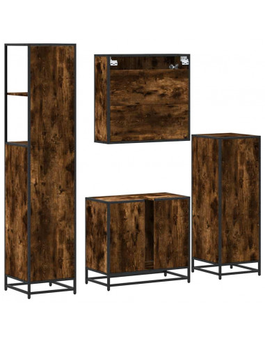 Set Mobili da Bagno 4 pz Rovere Fumo in Legno Multistrato