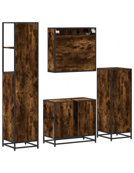 Set Mobili da Bagno 4 pz Rovere Fumo in Legno Multistrato