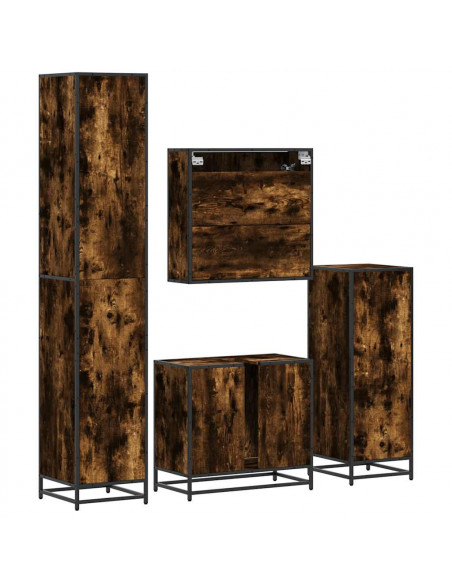 Set Mobili da Bagno 4 pz Rovere Fumo in Legno Multistrato