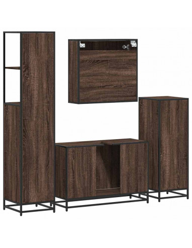 Set Mobili da Bagno 4 pz Rovere Marrone in Legno Multistrato