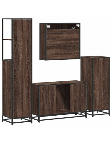 Set Mobili da Bagno 4 pz Rovere Marrone in Legno Multistrato