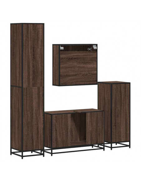 Set Mobili da Bagno 4 pz Rovere Marrone in Legno Multistrato