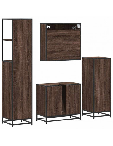 Set Mobili da Bagno 4 pz Rovere Marrone in Legno Multistrato