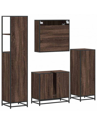 Set Mobili da Bagno 4 pz Rovere Marrone in Legno Multistrato