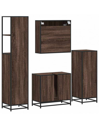 Set Mobili da Bagno 4 pz Rovere Marrone in Legno Multistrato