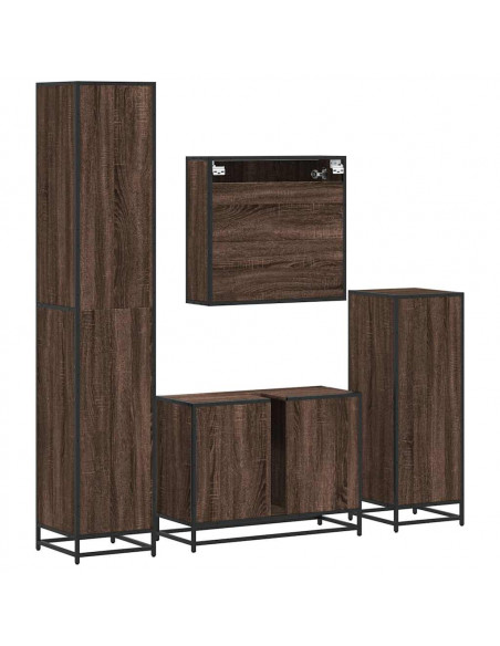 Set Mobili da Bagno 4 pz Rovere Marrone in Legno Multistrato
