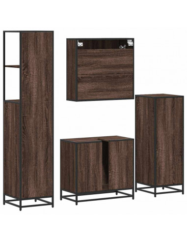 Set Mobili da Bagno 4 pz Rovere Marrone in Legno Multistrato