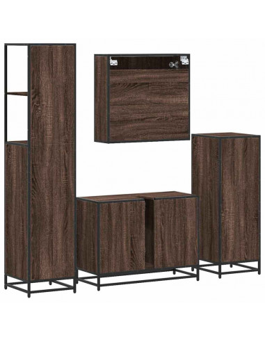 Set Mobili da Bagno 4 pz Rovere Marrone in Legno Multistrato