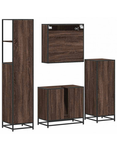 Set Mobili da Bagno 4 pz Rovere Marrone in Legno Multistrato