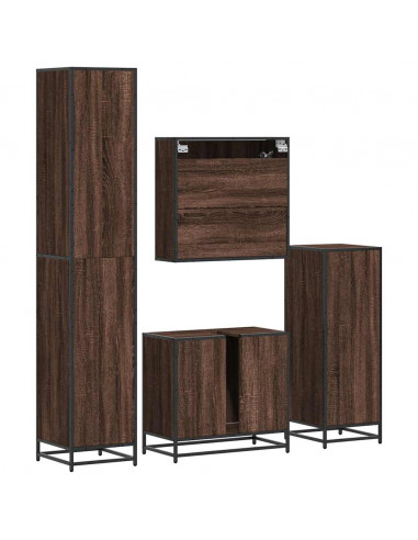 Set Mobili da Bagno 4 pz Rovere Marrone in Legno Multistrato