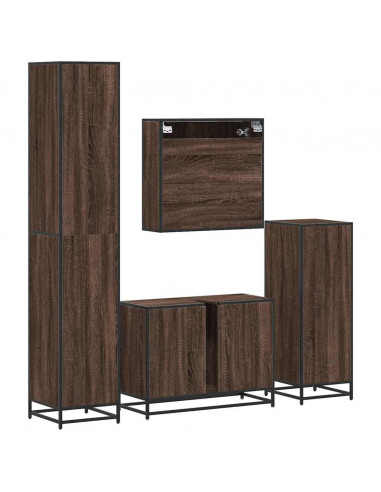 Set Mobili da Bagno 4 pz Rovere Marrone in Legno Multistrato