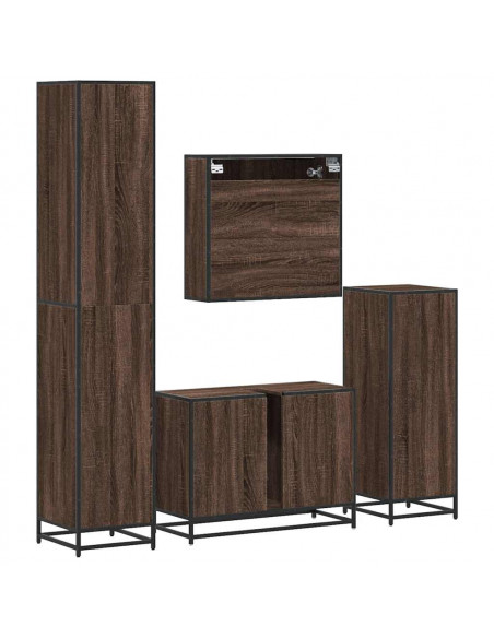 Set Mobili da Bagno 4 pz Rovere Marrone in Legno Multistrato