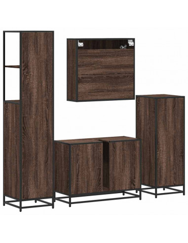 Set Mobili da Bagno 4 pz Rovere Marrone in Legno Multistrato
