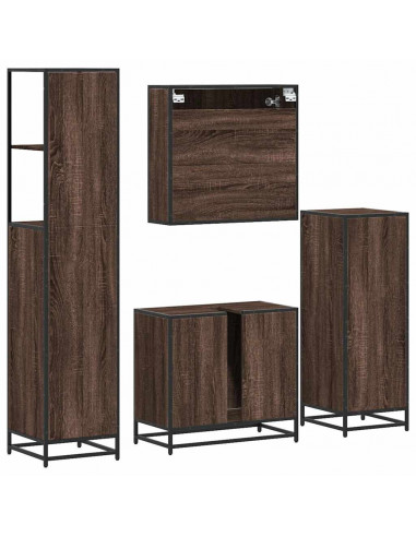 Set Mobili da Bagno 4 pz Rovere Marrone in Legno Multistrato