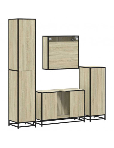 Set Mobili da Bagno 4 pz Rovere Sonoma in Legno Multistrato