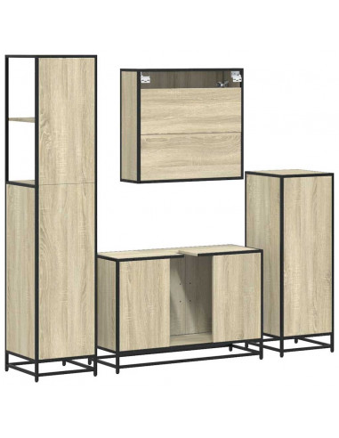 Set Mobili da Bagno 4 pz Rovere Sonoma in Legno Multistrato