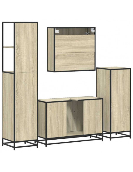 Set Mobili da Bagno 4 pz Rovere Sonoma in Legno Multistrato