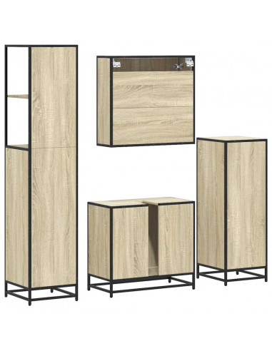 Set Mobili da Bagno 4 pz Rovere Sonoma in Legno Multistrato
