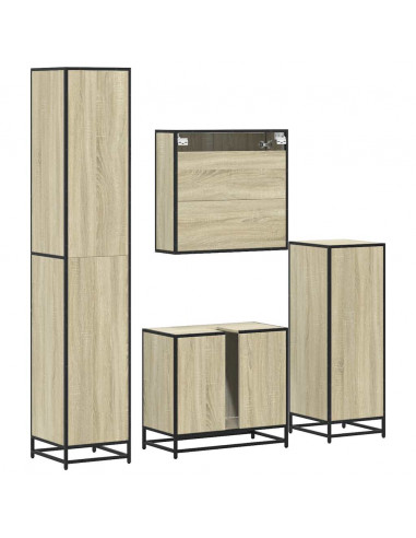 Set Mobili da Bagno 4 pz Rovere Sonoma in Legno Multistrato