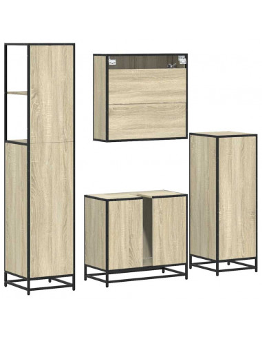 Set Mobili da Bagno 4 pz Rovere Sonoma in Legno Multistrato