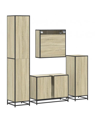 Set Mobili da Bagno 4 pz Rovere Sonoma in Legno Multistrato