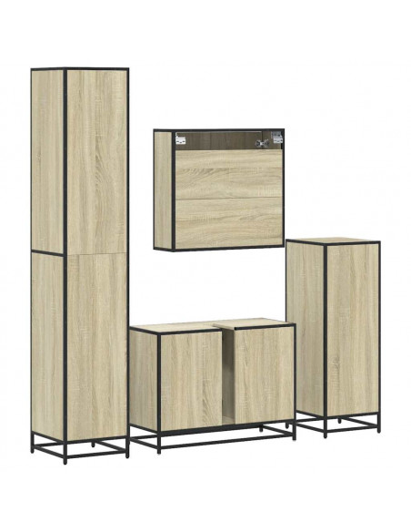 Set Mobili da Bagno 4 pz Rovere Sonoma in Legno Multistrato