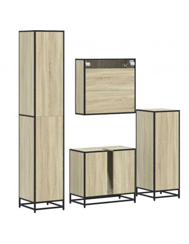 Set Mobili da Bagno 4 pz Rovere Sonoma in Legno Multistrato