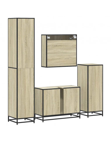 Set Mobili da Bagno 4 pz Rovere Sonoma in Legno Multistrato