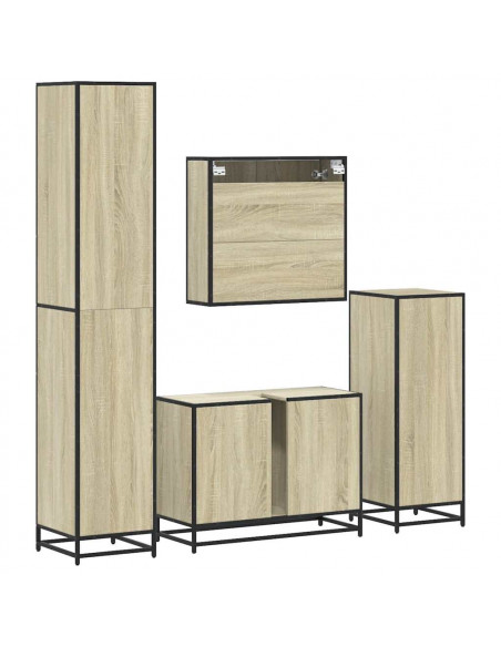 Set Mobili da Bagno 4 pz Rovere Sonoma in Legno Multistrato