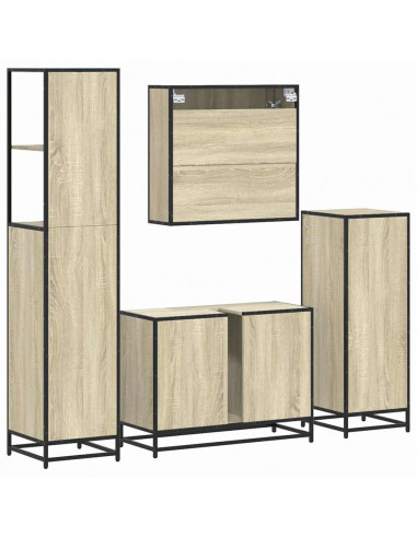 Set Mobili da Bagno 4 pz Rovere Sonoma in Legno Multistrato