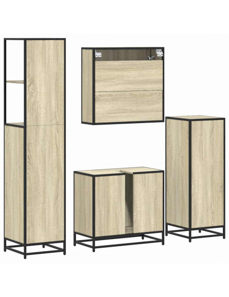 Set Mobili da Bagno 4 pz Rovere Sonoma in Legno Multistrato