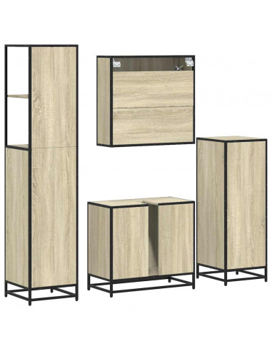 Set Mobili da Bagno 4 pz Rovere Sonoma in Legno Multistrato