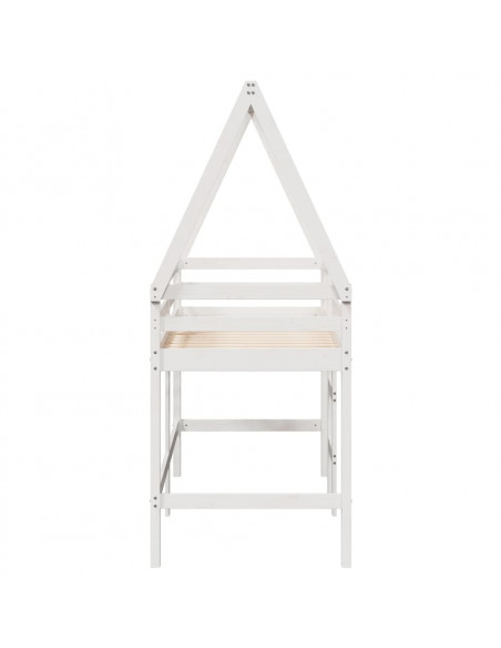 Letto Soppalco con Scala e Tetto Bianco 90x190 cm Massello Pino