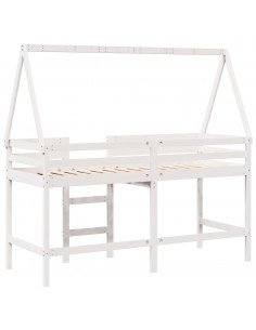 Letto Soppalco con Scala e Tetto Bianco 90x190 cm Massello Pino 2