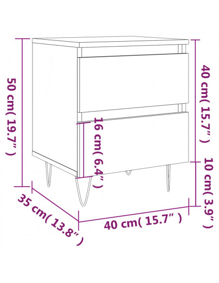 Comodino Bianco 40x35x50 cm in Legno Multistrato