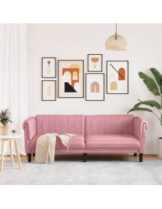 Divano a 3 Posti Rosa in Velluto 2