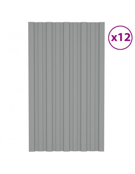 Pannelli da Tetto 12 pz in Acciaio Zincato Grigio 80x45 cm