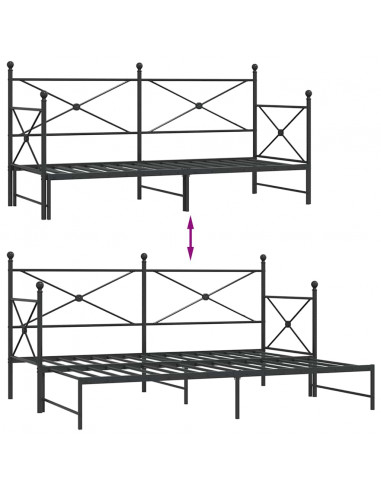 Divano Letto Estraibile senza Materasso Nero 90x200 cm Acciaio