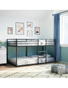 Letto a Castello senza Materasso Nero 100x200 cm in Acciaio 2