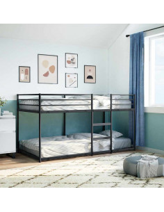 Letto a Castello senza Materasso Nero 107x203 cm in Acciaio 2