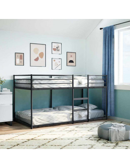 Letto a Castello senza Materasso Nero 107x203 cm in Acciaio