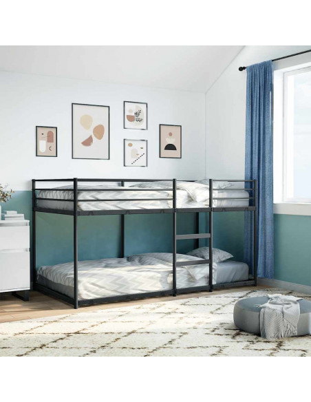 Letto a Castello senza Materasso Nero 90x200 cm in Acciaio