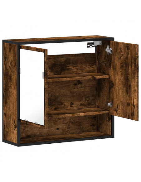 Mobile Bagno Specchio Rovere Fumo 65x20x60 cm Legno Multistrato