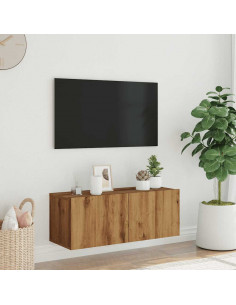 Mobile TV a Parete Rovere Artigianale 80x30x30 cm in Truciolato 2
