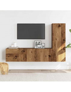 Mobili TV a Parete 3 pz Legno Antico in Legno Multistrato 2