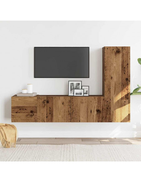 Mobili TV a Parete 3 pz Legno Antico in Legno Multistrato