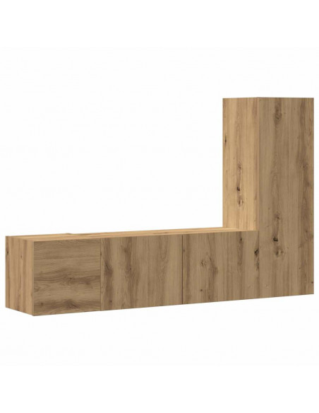 Mobili TV a Parete 3 pz Rovere Artigianale in Legno Multistrato
