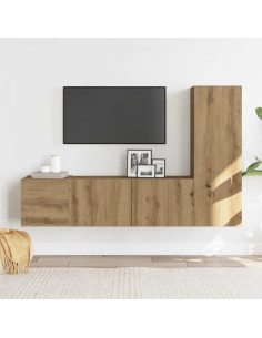 Mobili TV a Parete 3 pz Rovere Artigianale in Legno Multistrato 2